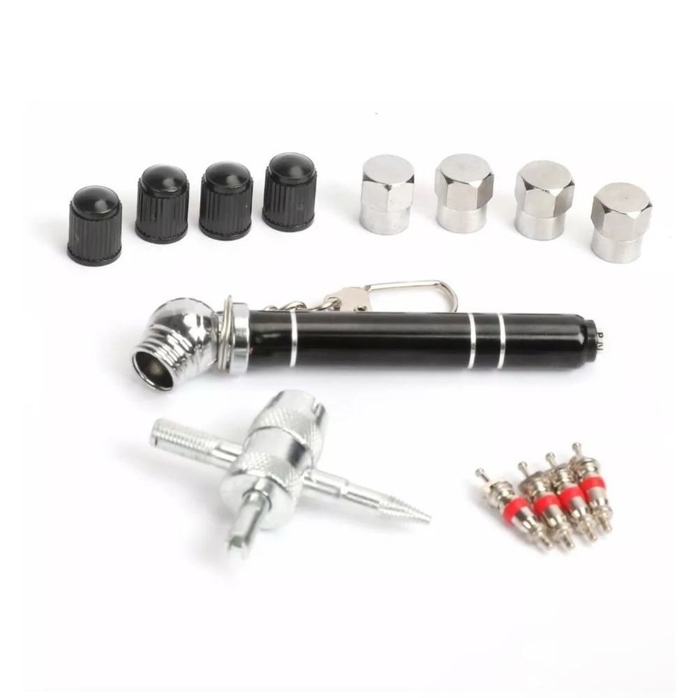 ✅❗️TIRE VALVE STEM REPAIR KIT 10-50 PSI GAUGE 4-Cores 8-Caps 4-Way Tool #️⃣BGCAA